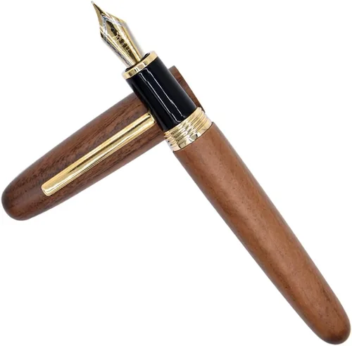 Vista 3 de Jinhao 9056 Pluma estilográfica vintage de madera natural, punta fina, madera Juglans regia