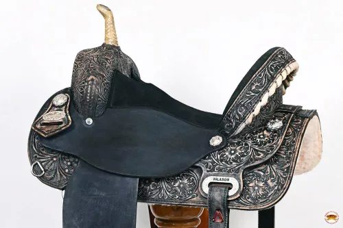 Vista 5 de HILASON Flex Tree Western Horse Sillín American Leather Trail Barrel American Saddle Horse Sillín de cuero Sillín occidental Sillín