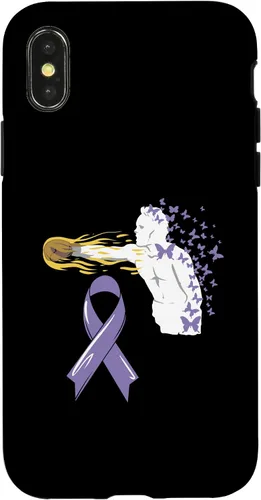 Vista 4 de Funda para iPhone 14 con cinta de concientización sobre el cáncer, color lavanda, sobreviviente de lucha contra el cáncer