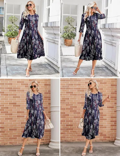 Vista 4 de HOTOUCH Vestido largo midi acampanado con manga 34 para mujer