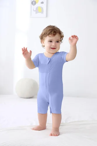 Vista 3 de GUISBY Rayón hecho de bambú pijamas de bebé manga corta sin pies mamelucos 2 vías cremallera dormir para bebé