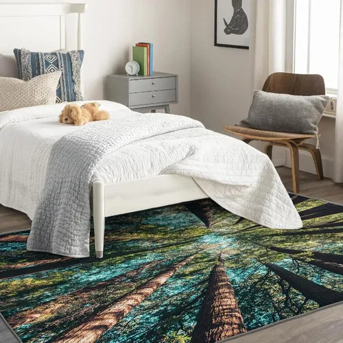 Vista 3 de Alfombras de bosque para dormitorio, sala de estar, techo de árbol, alfombra de 4 x 5 pies, lavable, antideslizante, suave, alfombra de pelo bajo