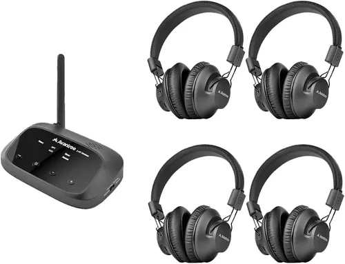 Vista 9 de Avantree Quartet 2 - Auriculares inalámbricos y transmisor de escucha grupal para TV, iglesia, aula, discotecas silenciosas, Plug & Play, sistema