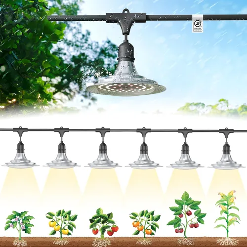 Vista 11 de Luces de Cultivo al Aire Libre con Temporizador, Luces de Crecimiento de Invernadero de Espectro Completo con Temporizador para Plantas al Aire