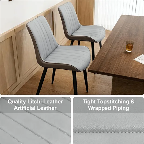 Vista 4 de Juego de 4 sillas de comedor tapizadas de piel sintética, modernas sillas de cocina y comedor con cómodos cojines y patas de metal negro, diseño