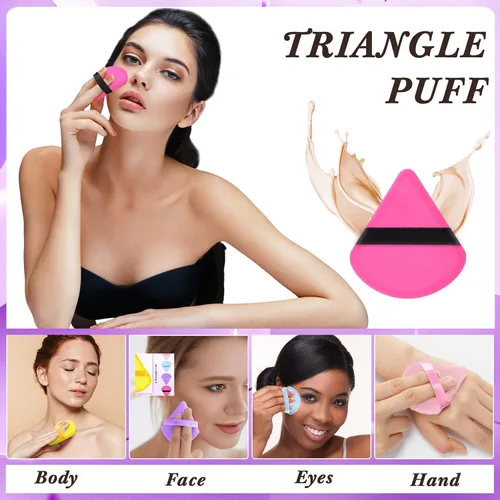 Vista 4 de Skylety 120 piezas de esponja de maquillaje triangular suave para polvo, esponja de belleza para polvo suelto, base cosmética, licuadora