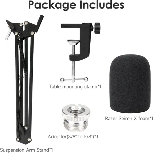 Vista 6 de Para Razer Seiren X Boom Arm, soporte de micrófono resistente con cubierta de espuma y adaptador, brazo de micrófono compatible con Blue Yeti