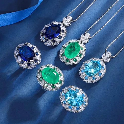 Vista 5 de HUARJO Sapphire Aquamarine Emerald Gemstone Pendant Necklace for Women Adjustable Length, Trendy Jewelry Gifts for Women Girls.