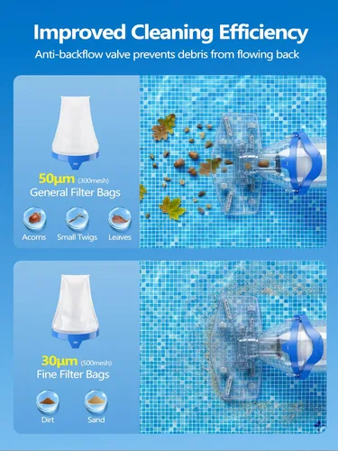 Vista 5 de LanOcean Aspiradora de piscina inalámbrica para piscina enterrada, flujo ajustable, cabezal de cepillo transparente, limpieza visible, potente