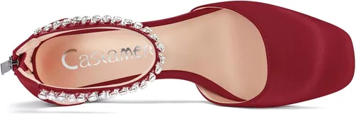 Vista 4 de Castamere Zapatos de tacón medio con punta cuadrada para mujer, con correa al tobillo, cristal de diamante, para boda, fiesta, sexy, de 2.0 pulgadas
