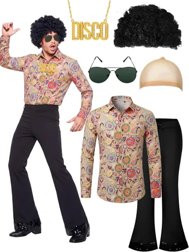 Vista 11 de Mepase Juego de 6 piezas de camisa y pantalones de discoteca de los años 70