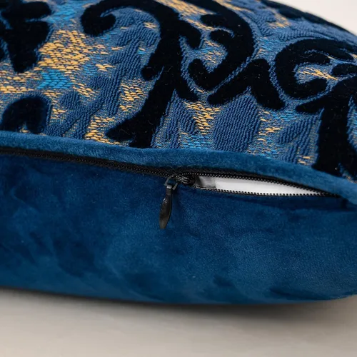 Vista 6 de Alerfa - Funda de almohada decorativa boho azul floral de terciopelo, 18x18 pulgadas, lujosa, bordada, funda de cojín cuadrada para sofá, sala