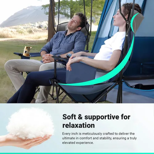 Vista 5 de Overmont - Silla de camping con toldo de 330 libras, silla de playa plegable resistente con bolsa enfriadora de 3 L, soporte de respaldo alto