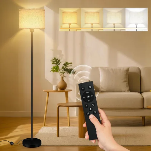 Vista 12 de Lámparas de pie doradas para sala de estar, lámpara de pie regulable sin escalones con control remoto, temperatura de color y brillo ajustables