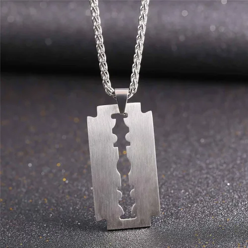 Vista 7 de U7 Punk Necklaces Stainless Steel 18K Gold Plated Large Hip Hop DaggerKnifeSwordSteampunk GearLarge Razor Blade Pendant Necklace for Men Women