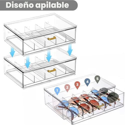 Vista 4 de LALOBLUE Estuche para Anteojos con Cajón – Organizador de Gafas de Sol de Acrílico, Soporte Extraíble para Múltiples Anteojos, Anteojos de Lectura
