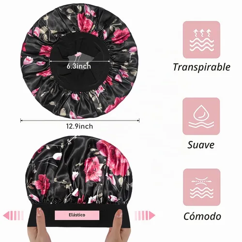 Vista 4 de vidsel 4 gorros de satén para mujer, gorro de seda para dormir, gorra de dormir de banda ancha para trenzas de cabello rizado