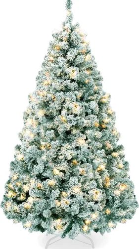 Vista 13 de Best Choice Products - Árbol de Navidad artificial preiluminado de 7.5 pies con nieve artificial, pino, 2-en-1 luces LED blancas y multicolor, Verde