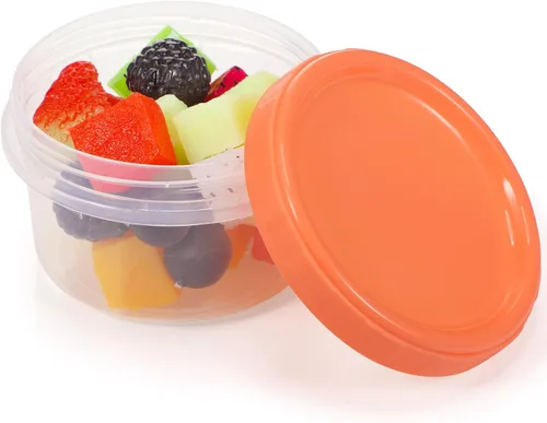 Vista 3 de Ziliny Recipientes de plástico reutilizables de 7 onzas con tapas, tarros de almacenamiento de alimentos, contenedores apilables multicolores