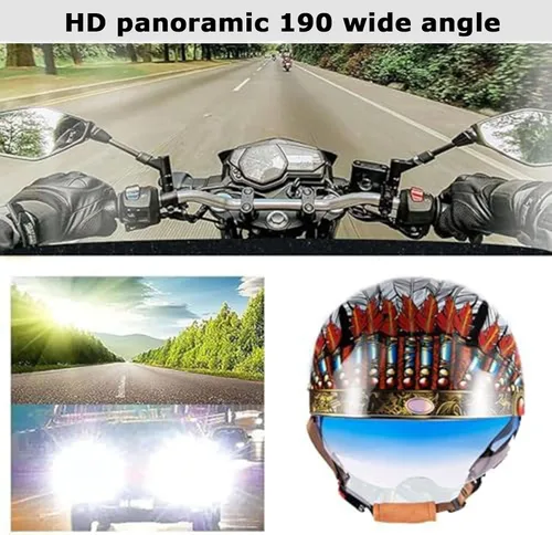 Vista 4 de Casco de motocicleta de cara abierta vintage, gorra de béisbol retro, aprobada por DOT, para hombres y mujeres y adultos, media carcasa con visera
