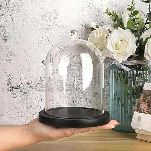 Vista 3 de JUXYES Cúpula de cristal con base de madera, cúpula de cristal transparente, cúpula de cristal transparente, tarro esférico, kit de globos de nieve