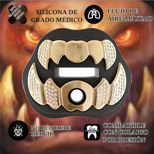 Vista 3 de LeCool Protector bucal de fútbol con correa conectada, 3D Beast Chrome, protector bucal para adultos y jóvenes, pieza para deportes para máximo
