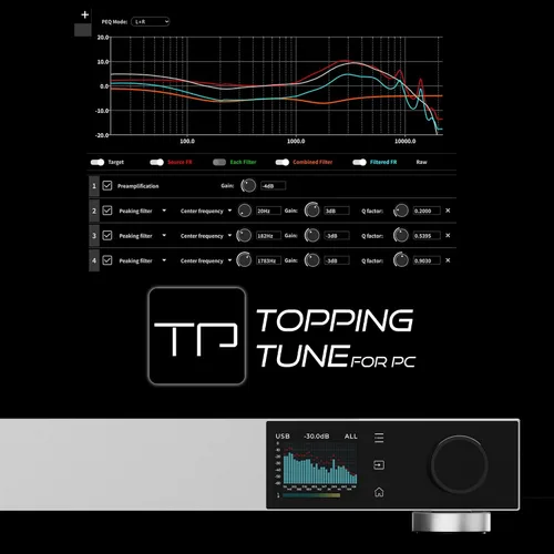 Vista 8 de TOPPING D900 DAC Ultra-Insigne con Arquitectura de 1-Bit PSRM Desarrollada Internamente, 140dB THD, Bluetooth LDAC, Afinación PEQ, Pantalla a Todo