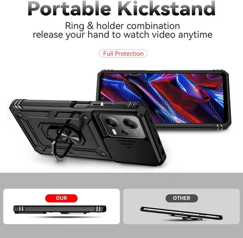Vista 4 de Funda para Redmi Note 12 Pro, Poco X5 Pro con protector de pantalla de vidrio templado y cubierta de cámara deslizante, cubierta magnética