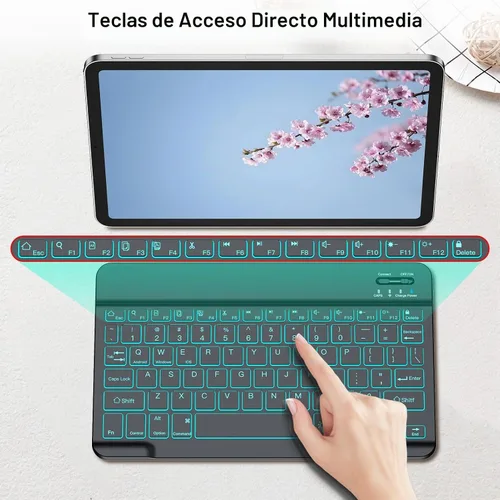 Vista 6 de Teclado inalámbrico para Samsung Galaxy Tab A11+ A9+ S10 FE S9 S10Lite Negro con retroiluminación