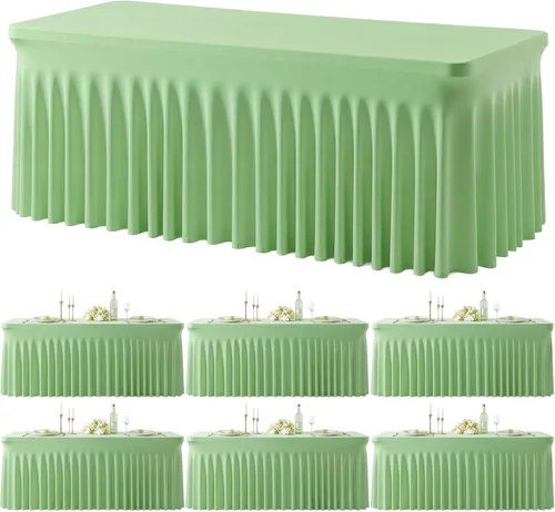 Vista 14 de Paquete de 2 manteles color azul bebé para mesas rectangulares de 6 pies, mantel ajustable de elastano, fundas de mesa elásticas de 6 pies, manteles