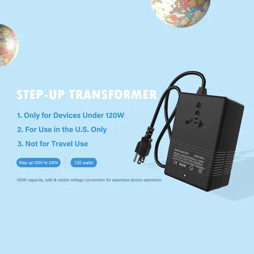 Vista 8 de 120 vatios, convertidor de voltaje de 110 V a 220 V, convertidor de voltaje de 110 a 220, transformador de paso ascendente de 110 V a 220 V