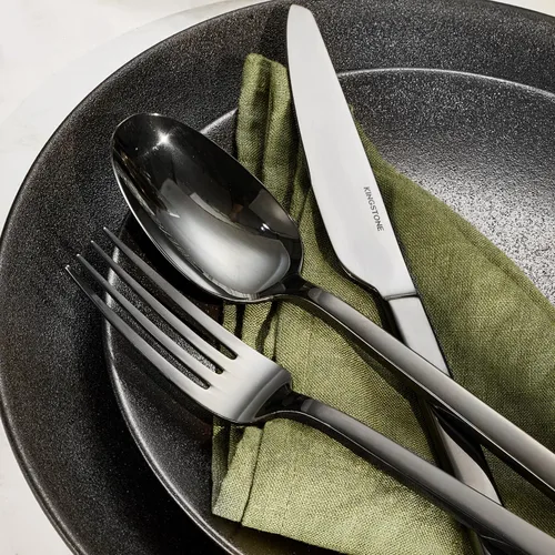 Vista 7 de Juego de cubiertos negros KINGSTONE, juego de 20 piezas de cubertería de acero inoxidable premium, servicio para 4, para cocina, hogar, boda