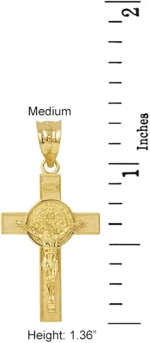 Vista 2 de Saint Collection Colgante de cruz de crucifijo de San Benito en oro amarillo macizo de 14 k (1,30"), Oro amarillo