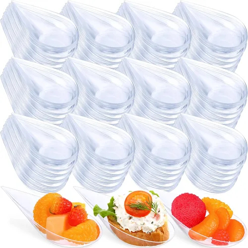 Vista 9 de Foaincore 500 cucharas de aperitivo de 4 pulgadas, mini platos de aperitivo de plástico, suministros de catering, cucharas de degustación Negro