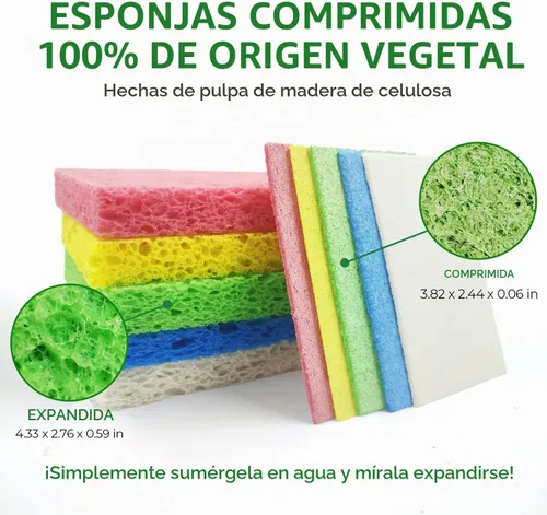 Vista 2 de AIRNEX Esponjas de celulosa comprimida – Paquete de 16 esponjas naturales para platos desplegables para cocina – Esponjas de limpieza compostables a