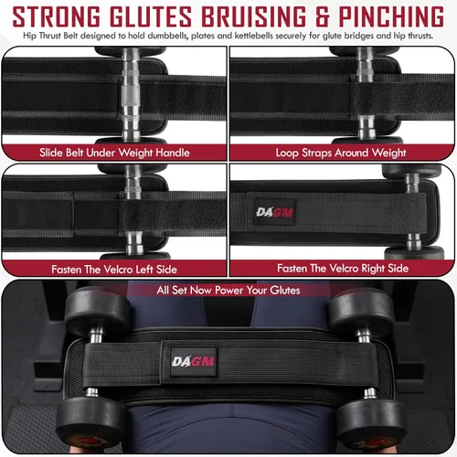 Vista 9 de DAGM Hip Thrust Belt for Dumbbells Heavy No Bruise. 500 lbs, Women & Men Negro