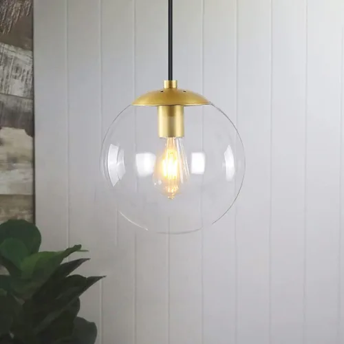 Vista 8 de KoKo&Yukina Luces colgantes modernas de globo de vidrio dorado de 6 pulgadas, paquete de 2 lámparas colgantes de vidrio transparente de mediados