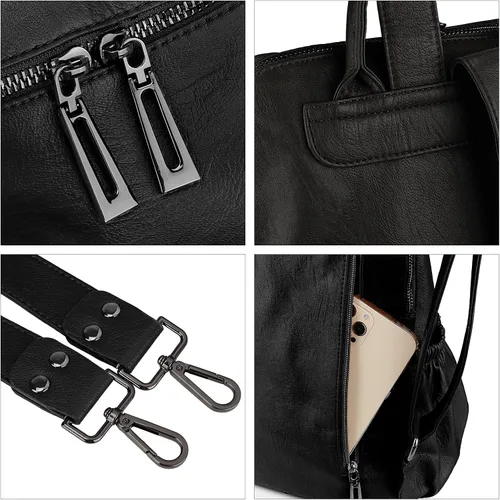 Vista 6 de Uromee Mochila de Viaje Monedero para Mujeres Cuero Vegano Damas Moda Borla Bolsa de Hombro Convertible, Grande, Mochilas Daypack