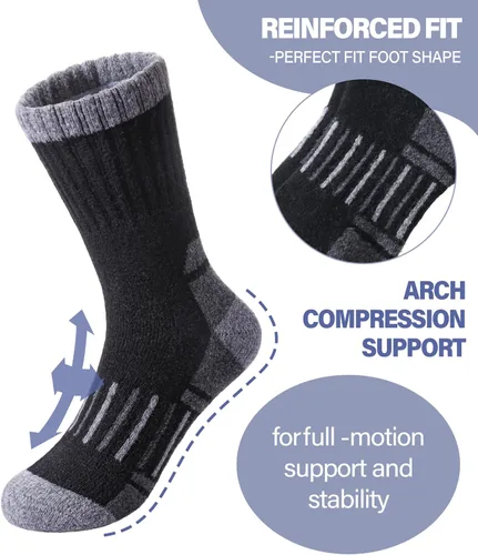 Vista 5 de Calcetines de senderismo de lana merino para niños y niñas, para invierno, cálidos, gruesos, térmicos, calcetines de regalo, 6 pares