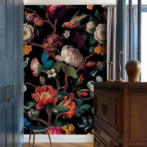 Vista 10 de Zeeko - Mural de papel pintado floral de despegar y pegar, papel pintado de flores beige para dormitorio, fondo de TV, murales de pared grandes