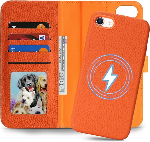 Vista 14 de Funda desmontable de cuero genuino para iPhone SE 2020/SE 2022/7/8, funda magnética 2 en 1 extraíble, soporte de carga Magsafe, funda protectora