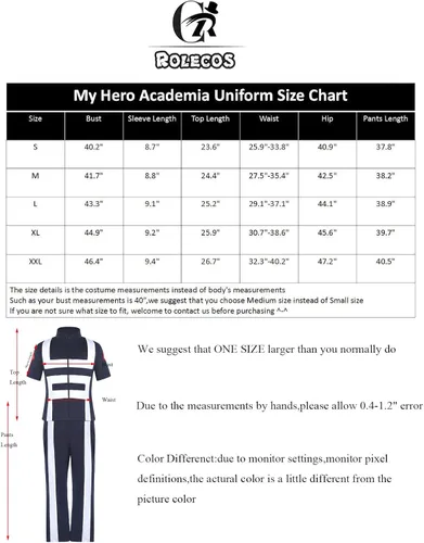 Vista 6 de CR ROLECOS BNHA MHA - Uniforme de gimnasio UA de entrenamiento para cosplay