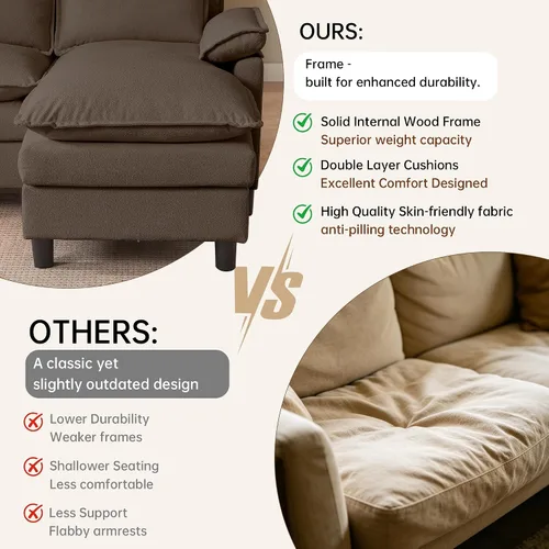 Vista 5 de Sofá de nube en forma de U de 104 pulgadas, sofá modular convertible, cómodos sofás con diván doble y reposabrazos para dormir, sofá modular de 4
