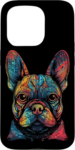 Vista 14 de iPhone 16 Colorful French Bulldog Face Frenchie Dog Lover Funny Black Case