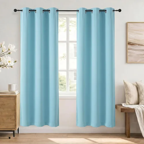 Vista 132 de Simplebrand Cortinas blancas puras de 96 pulgadas de largo para oscurecer la habitación, juego de 2 paneles para dormitorio/sala de estar, bloqueo