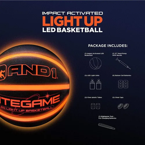 Vista 3 de AND1 Nitegame LED Light Up Basketball - Impact Activated Glow in The Dark - Regulation (29.5 inches), for Outdoor or Indoor, Sold Deflated
