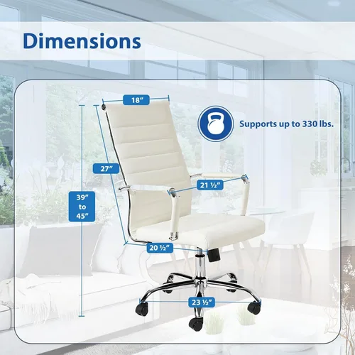 Vista 3 de Our Modern Space Silla de escritorio ejecutiva acanalada con respaldo alto y soporte lumbar ergonómico, ruedas giratorias, ruedas multisuperficie