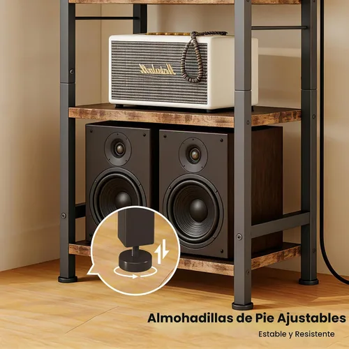 Vista 8 de Homeiju Soporte multimedia AV de 4 niveles con toma de corriente, soporte de madera para tocadiscos, centro de entretenimiento con estantes