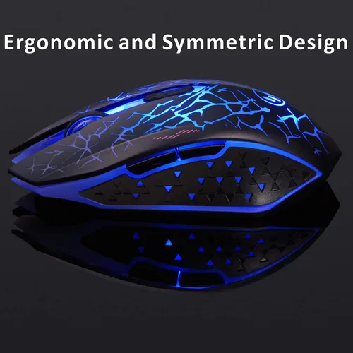 Vista 4 de TENMOS K6 - Ratón inalámbrico para juegos, mouse óptico LED silencioso recargable con receptor USB, 3 niveles de DPI ajustables y 6 botones