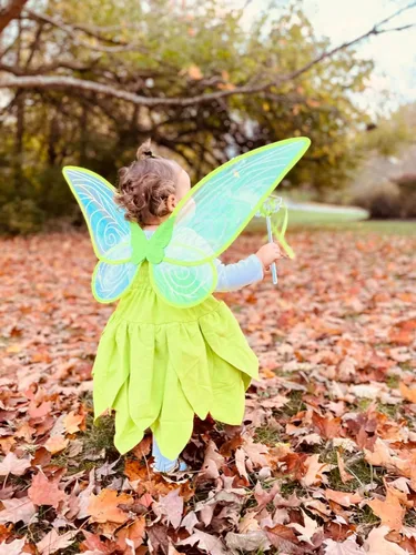 Vista 3 de Disfraz de Campanilla para niñas, vestido de hada para niñas pequeñas con orejas y alas de elfo duendecillo, vestido de princesa de hadas